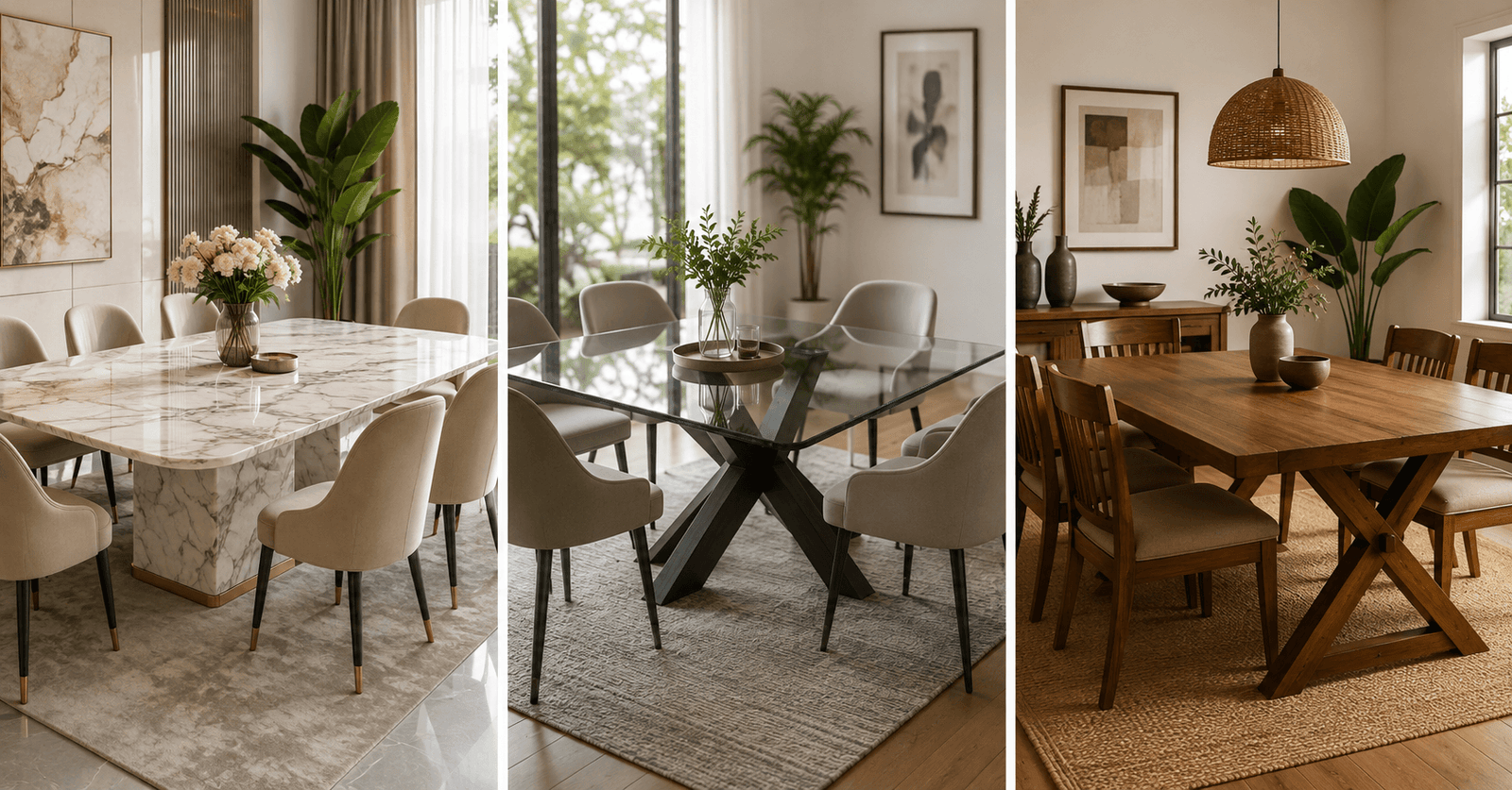 Marble Top vs Glass Top vs Wooden Dining Tables Compared