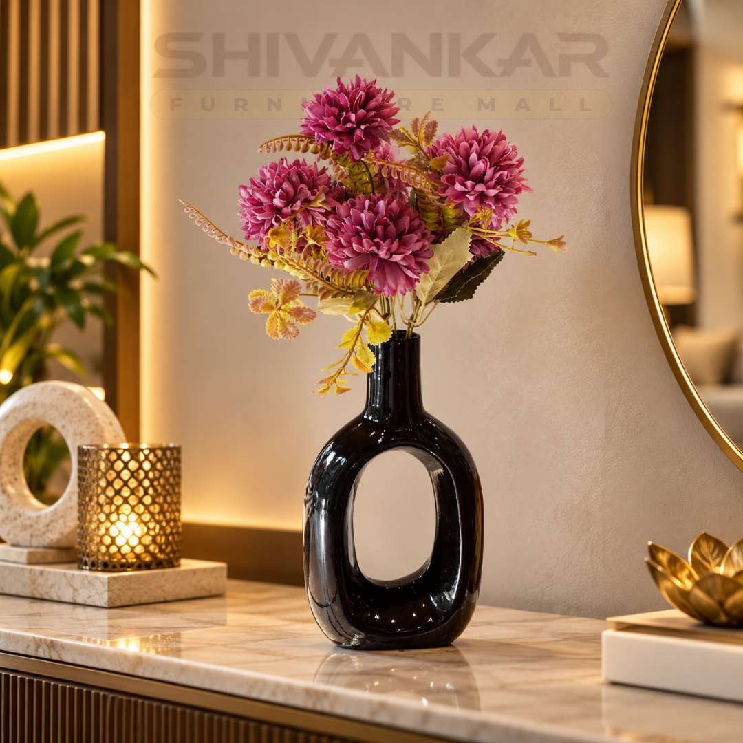 Hollow Donut Black Ceramic Vase